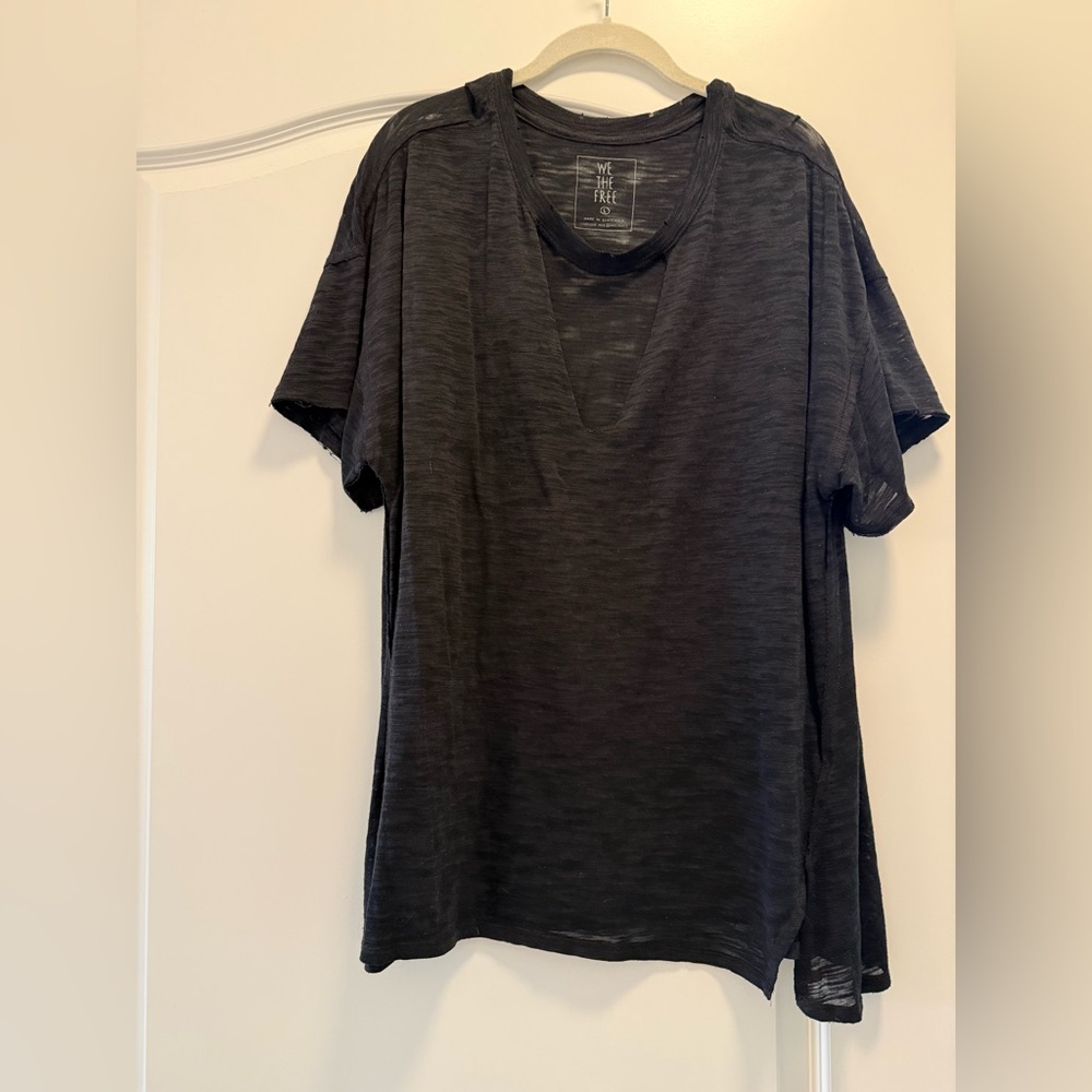 We The Free | Distressed V Neck Black T-Shirt